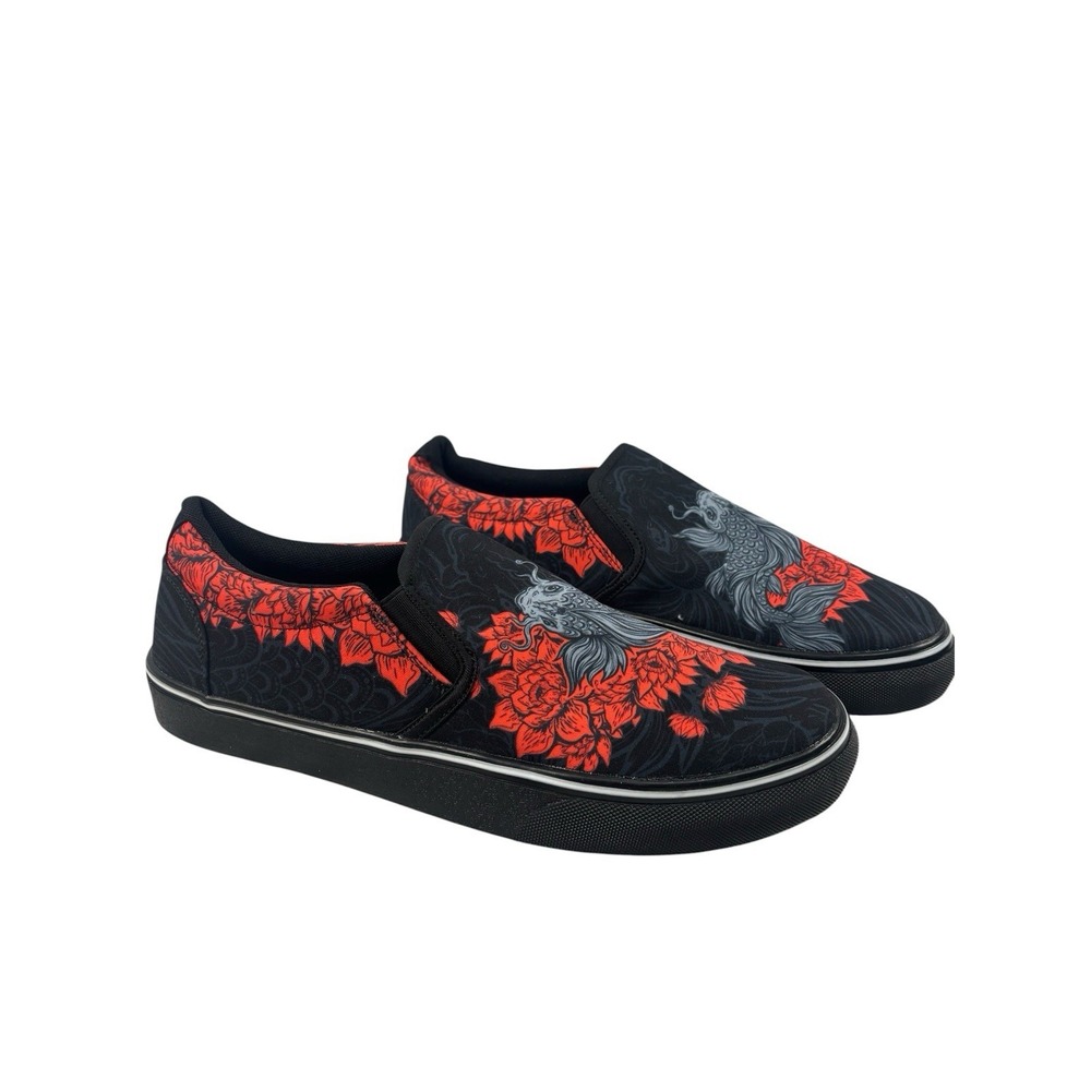 RAAD Slip On Skater Shoes Men's Size‎ 12 Black Red Graphic Casual Sneakers NWOB